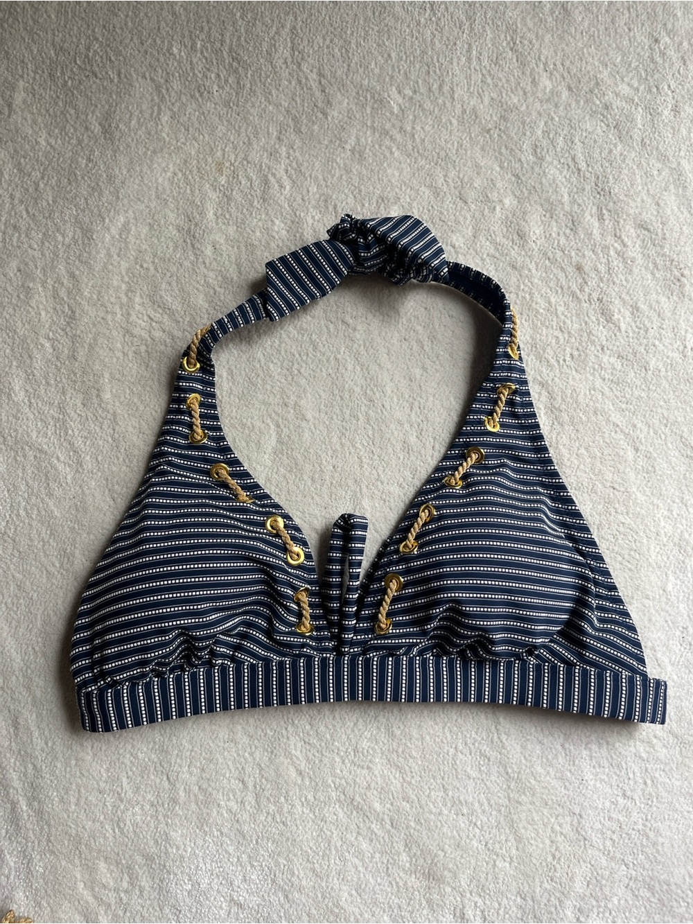 Jessica Simpson Navy Blue and White Lined Swim Top - XL